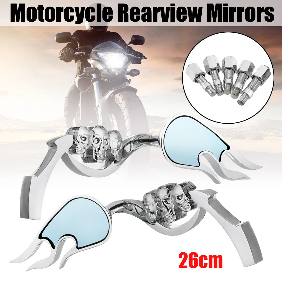 

1 Pair Motorcycle Aluminum Flame Skull Pattern Rearview Mirrors Decoration Motorcycle Left Right Side Rear view Mirrors parts