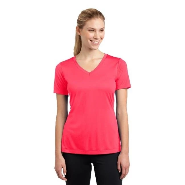 Спорт-Tek LST353 дамы PosiCharge конкурент V шеи Tee Hot Coral-Small |