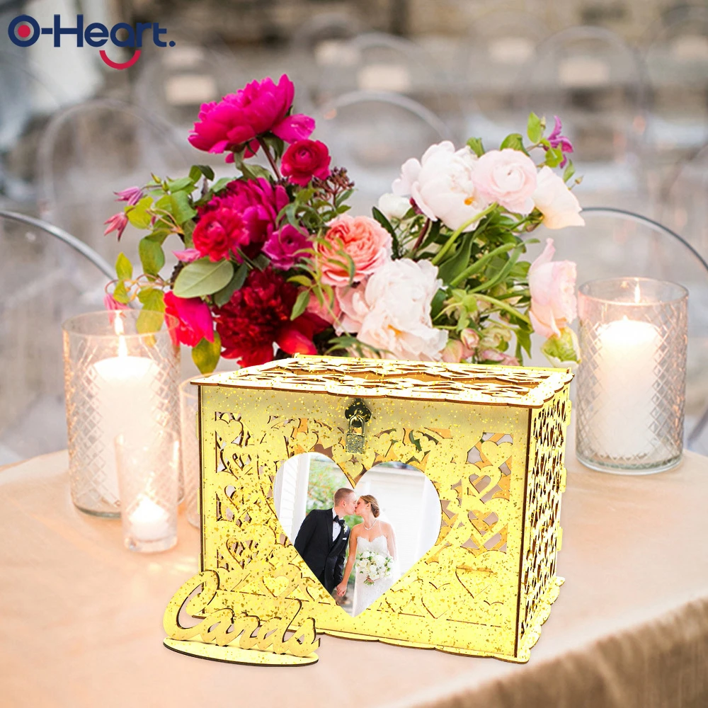  OHEART DIY Wedding Invitation Card Box With Lock Wooden Rustic Money Box Wedding Box valentines day - 33018119219