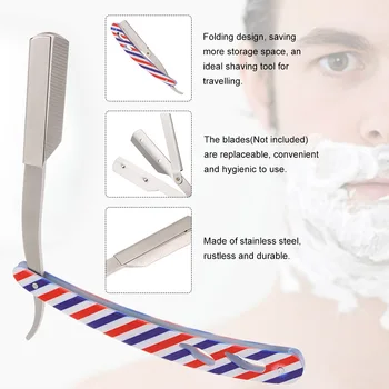 

Stainless Steel Barber Straight Edge Razor Salon Safety Folding Shaving Blades Hair Cutting Blade Colorful Shaving Tool
