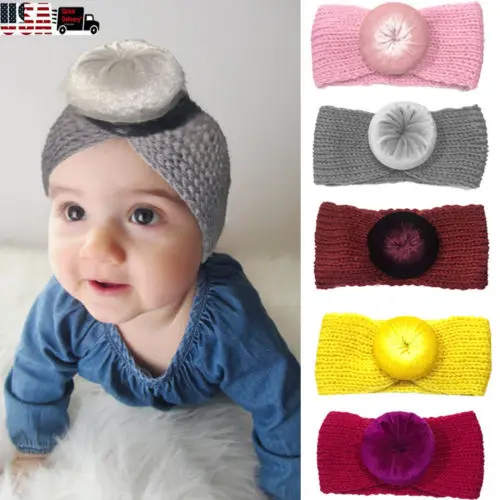 Toddler Baby Girls Knitted Turban Headband Hair Band Bow Accessories Headwear US