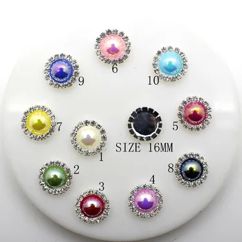 

ZMASEY Rhinestones Buttons 10pcs/Lot 16MM Mix pearl Buttons Wedding Birthday ribbon hair full Invitation Supply