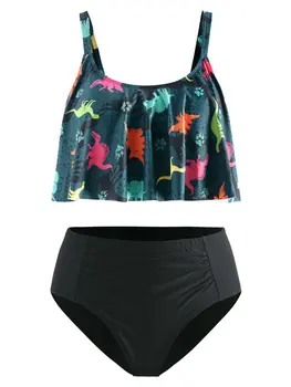 

Wipalo Women Plus Size Dinosaur Print Ruffled Swim Set Spaghetti Straps Two Pieces Padded Casual Bathing Suit Summer Beach Set