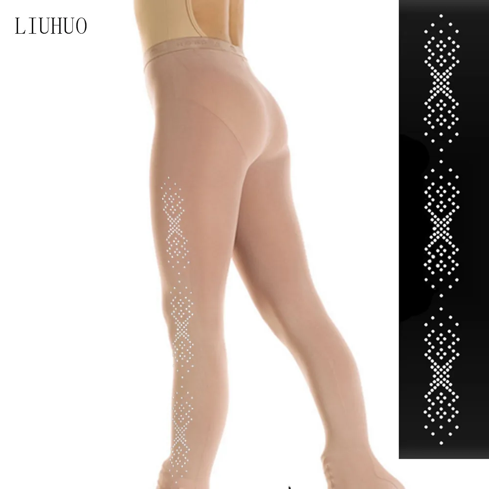 Ice Skating Figure Skating Socks Pantyhose Stockings With Shoes Cover Turning Skater Rhinestone Pants Various rhinestone pattern