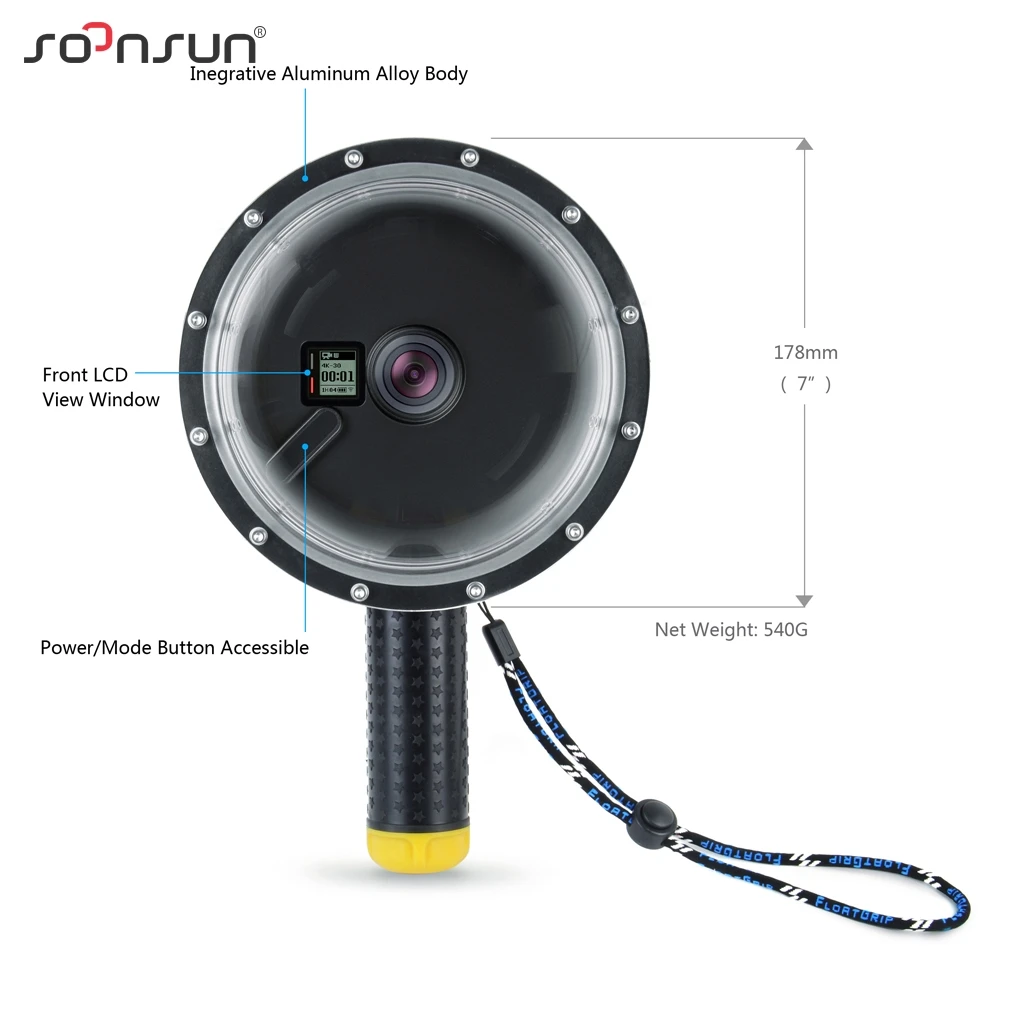 SOONSUN " алюминиевый сплав 45 м объектив камеры для подводного плавания купол порт оболочка Крышка для GoPro Hero 4 3+ 3 для Go Pro Аксессуары
