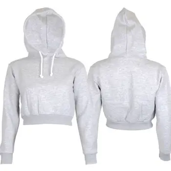 

New Womens Plain Hangover Crop Top Hooded full length Sleeves Hoodie Sweatshirt