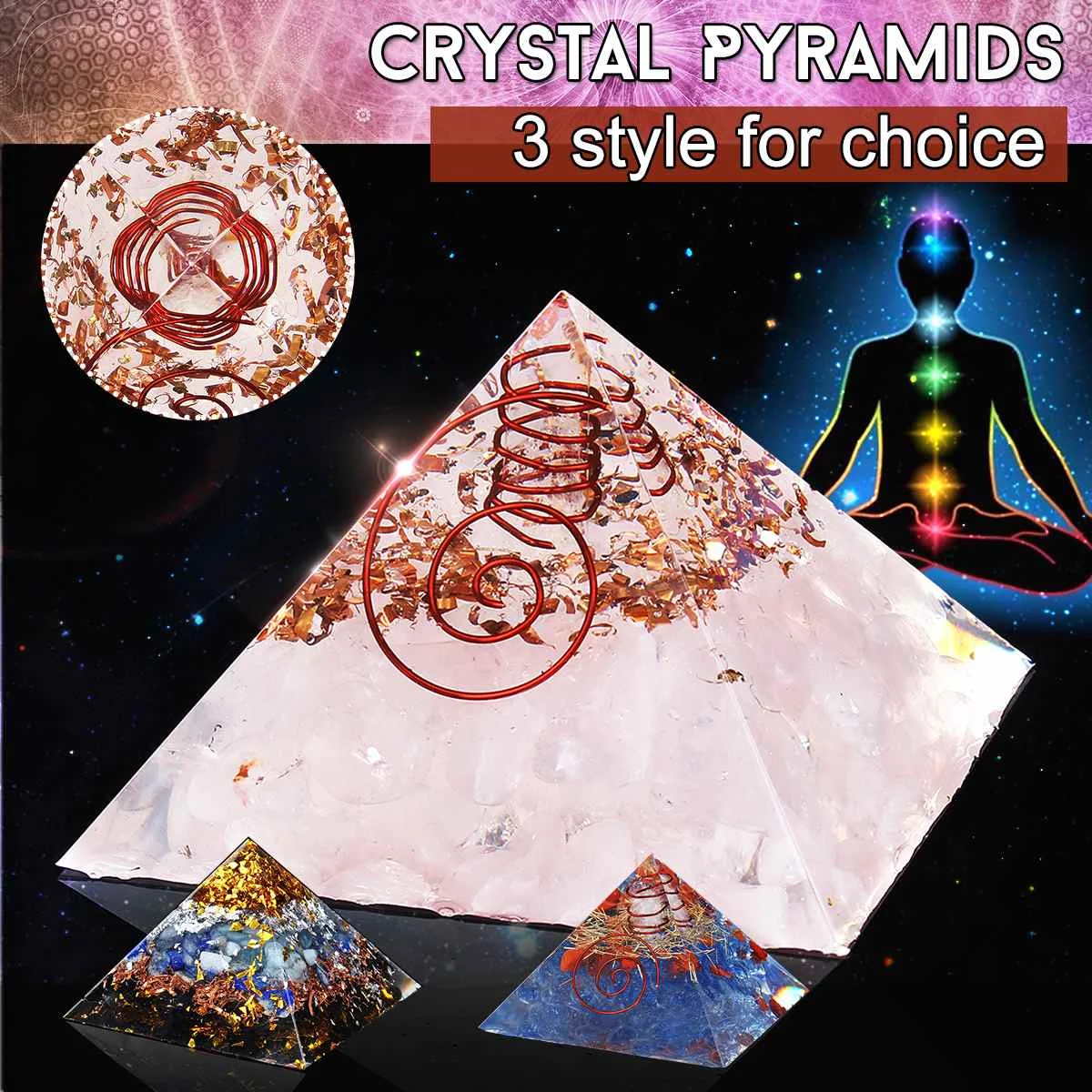 Aura Crystal 65 мм Orgone Energy конвертер Orgonite Пирамида успокаивает камень, меняющий магнитное поле жизни смолы