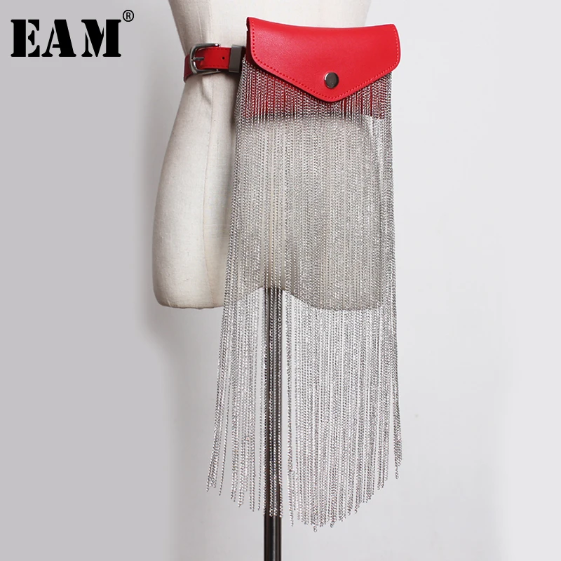 

[EAM] 2020 New Spring Summer Pu Leather Black Tassels Split Joint Mini-bag Personality Long Belt Women Fashion All-match JR891