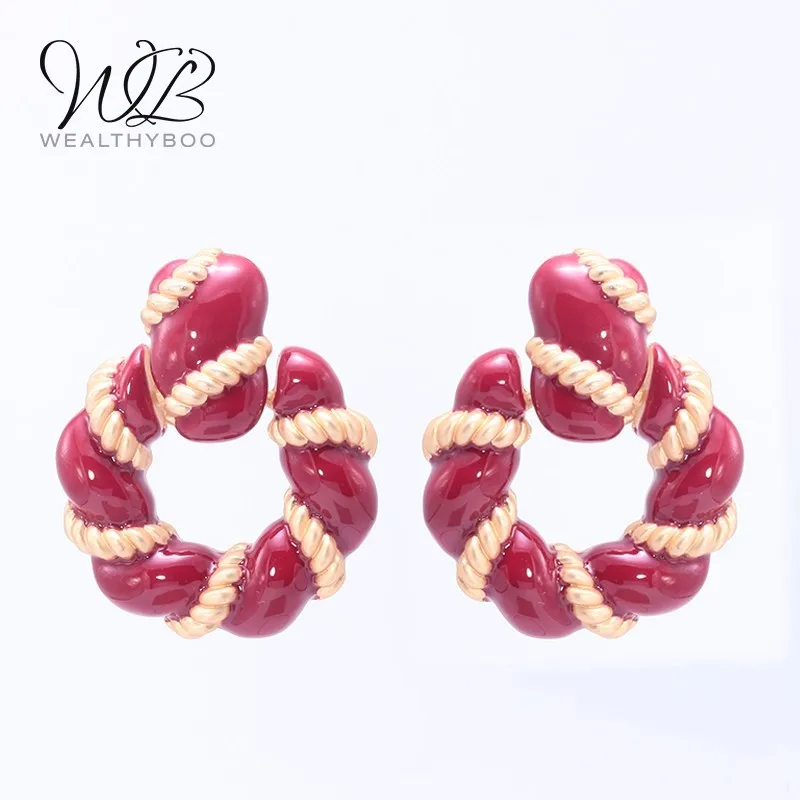 WEALTHYBOO Pendant Earrings 2019 New ZA Fashion Metal Irregular Red Two-tone Elegant Accessories | Украшения и аксессуары