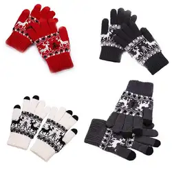 Зимние теплые плотные трикотажные перчатки Рождественский с оленями вязать жаккардовые перчатки Сенсорный экран перчатки