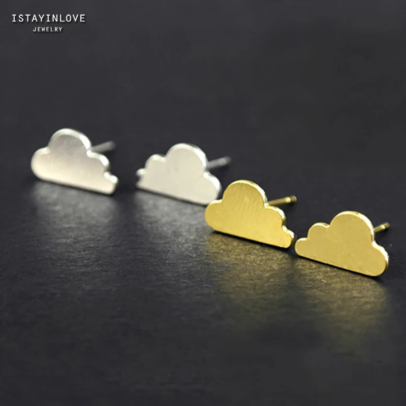 

ISTAYINLOVE JEWELRY Gold Silver Color Brass Cloud Stud Earrings for Women Wedding Party Gift with Earring Stoppers ZEN027