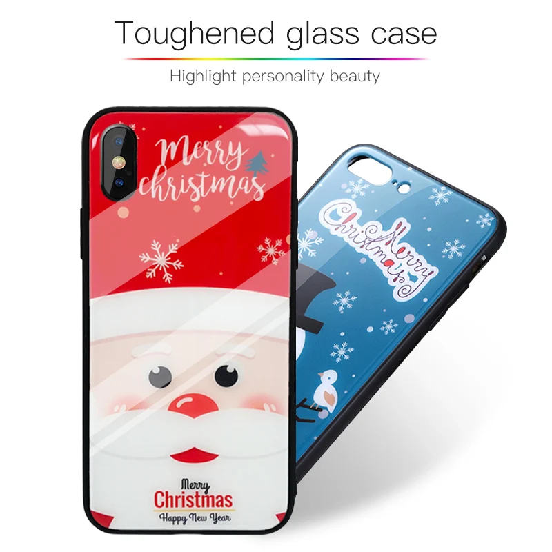 Glass Case For iPhone XS MAX XR X Cases Soft TPU Edge Slim Merry Christmas Gift Back Cover 7 8 6S 6 Plus Cute |