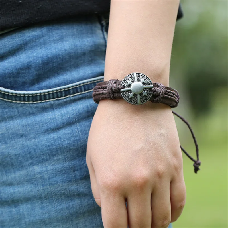 

HobbyLord Party Favor Eco-friendly zinc alloy Greek Spartan round shield pattern Leather bracelet accessories Valentine Day Gift
