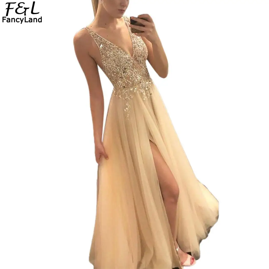 

Women Sequined Mesh Deep V Sexy Dress Patchwork Neck Sleeveless Maxi Dress Slim Long Evening Party Dress 2019 Vestidos