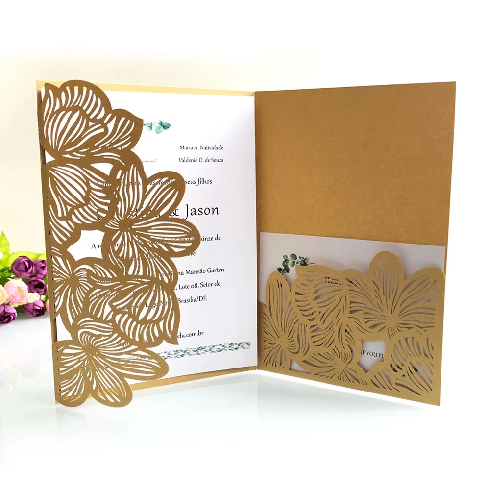  10PCS Lace Cut Wedding Invitation Cards Greeting Card Customize Business Cards Party Supplies - 32996630512
