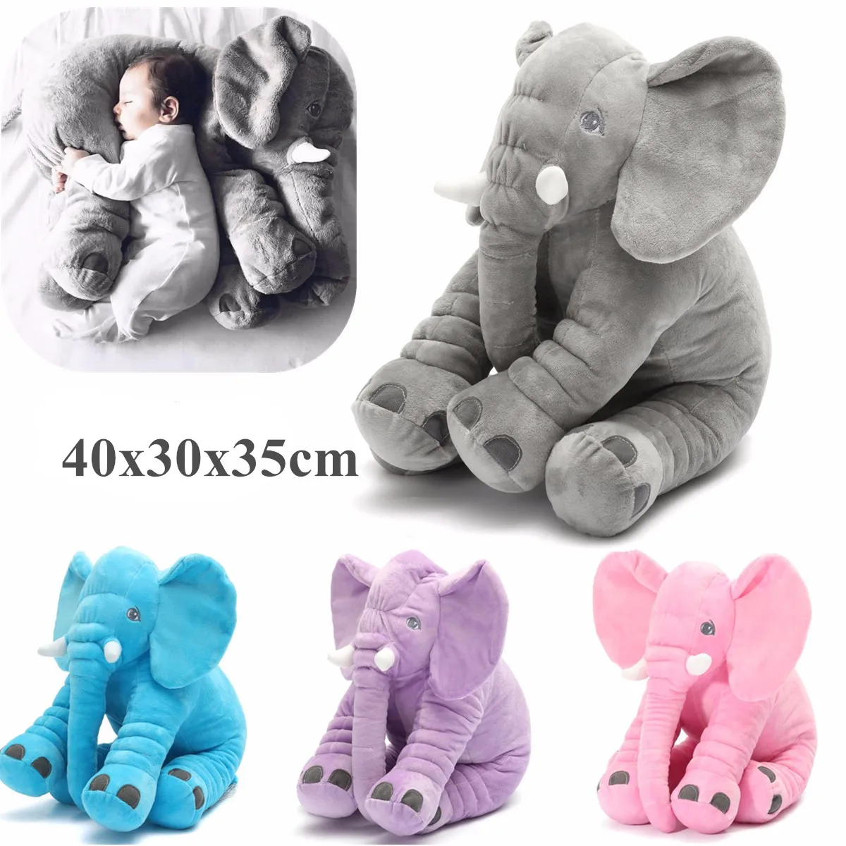 

40CM Baby Crib Elephant Plush Toy Stuffed Elephant Pillow Newborn Cushion Doll Bedding 6 Colors Option For Baby Kids Toys