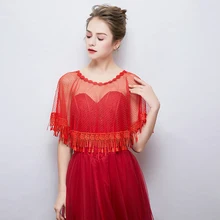 Красный кружевной шарф с бахромой Свадебный летний осенний накидка женский вечерний Короткий плащ Ручной Работы Прозрачная накидка s