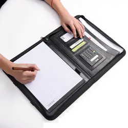 Из искусственной кожи A4 файл папка с калькулятором Портфели с ручками на змейке Padfolio Бизнес офис-менеджер папка для документов