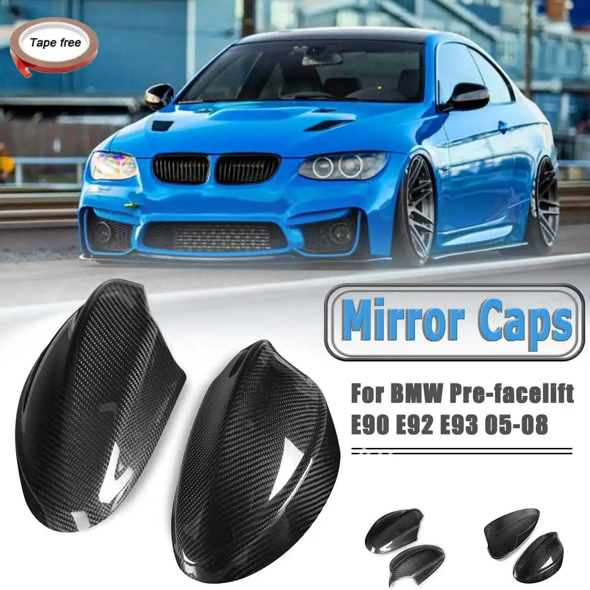

Real Carbon Fiber Rearview Side Mirror Cover Caps For BMW Pre-facelift E90 2005 2006 2007 2008 Add On Style Cover