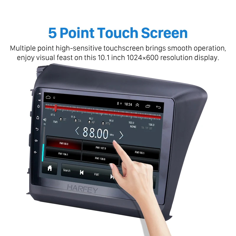 Best Harfey 10.1" car multimedia player for Honda Civic 2012 Android 8.1 Radio GPS navigation Audio System with Bluetooth 3G WiFi 2