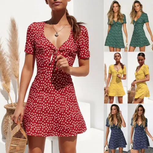 

Women Summer Vintage Boho Maxi Evening Party Beach Mini Dress Floral Sundress