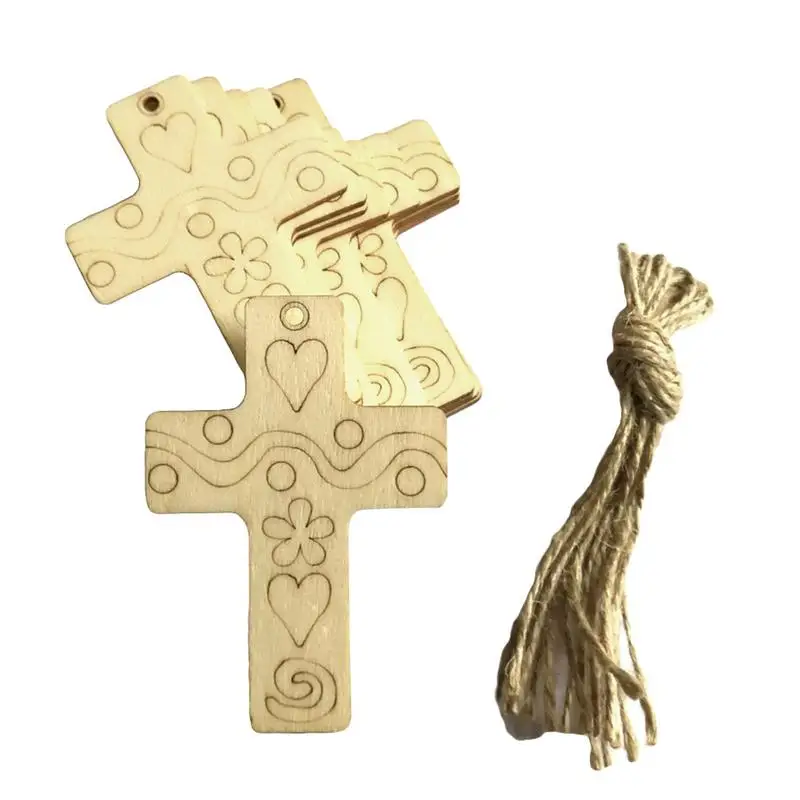 

Wooden Bunny Easter Egg Pendants Lovely Flower Cross Festival Easter Day Hangings Ornaments Home Decoration with hemp rope 10Pcs