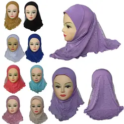Обувь для девочек Дети мусульманский хиджаб арабский шарф шали с красивым кружево снег узор модные аксессуары