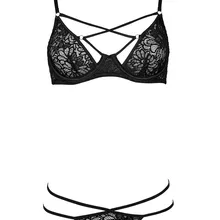 Черный ультра-тонкий открытый бюстгальтер Пуш Ап На Косточках Трусики Нижнее белье Комплект женского белья бандаж крест кружева сексуальный бюстгальтер трусики Комплект из 2 предметов