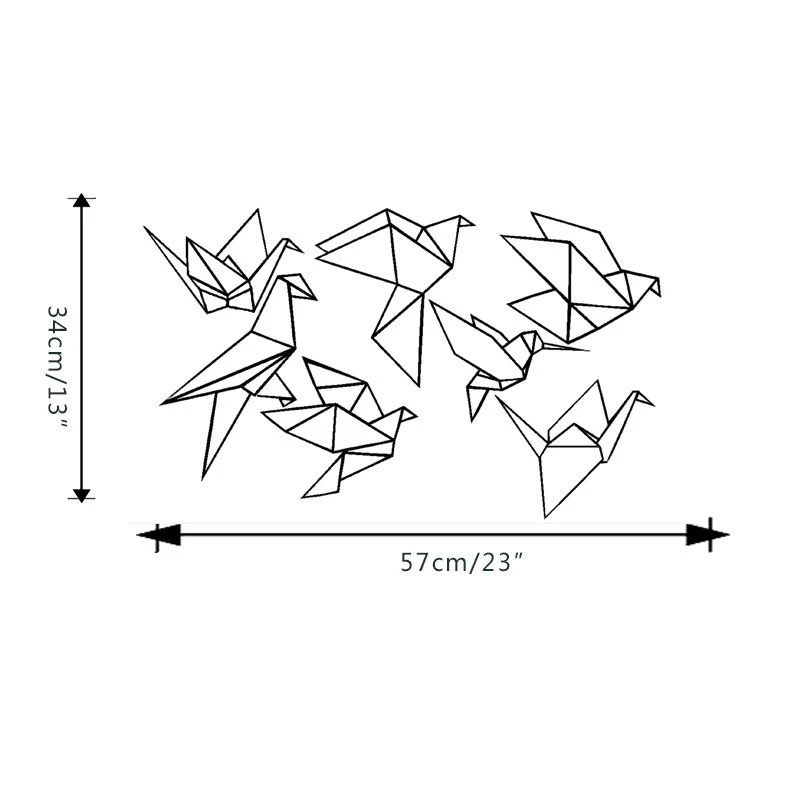 Оригами Птицы стикер на стену геометрический бумажный журавль Украшение Наклейка s винил летающие птичьи отличительные знаки Искусство комнатное домашнее настенное украшение 57*34 см
