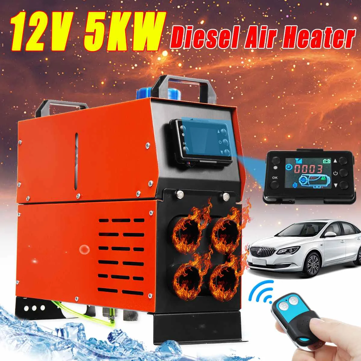 

For Trucks Car Boat Diesel-Air Heater 12V 5000W 1/4 Holes Single Tank Remote Control Thermostat Caravan Motorhome RV LCD Monitor