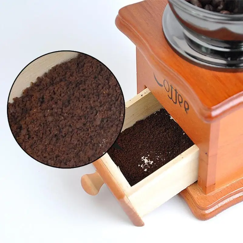  High-quality Manual Coffee Bean Grinder Retro Wooden Manual Coffee Machine Hand Cranked Ceramic Cof