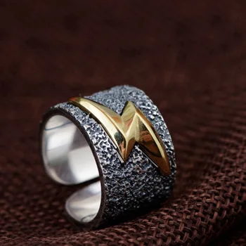 

925 Solid Sterling Silver Lightning Punk Biker Men 15mm Band Width Ring Jewelry A3404