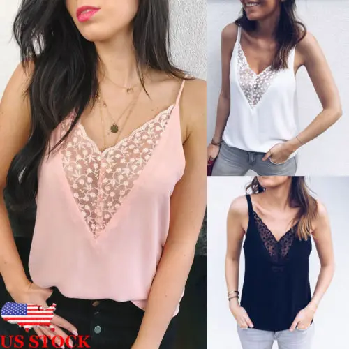 

HIRIGIN Women Casual Summer Tops Sleeveless Strappy Lace V-neck Tops Blouse Tank Tops