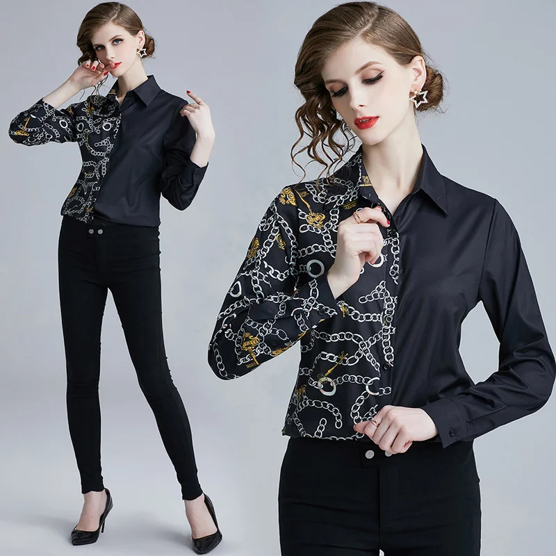 

2017 Quality Women Tops Fashion Casual Long Sleeves Chiffon Blouse Designer Runway Printed Ruffles Shirts