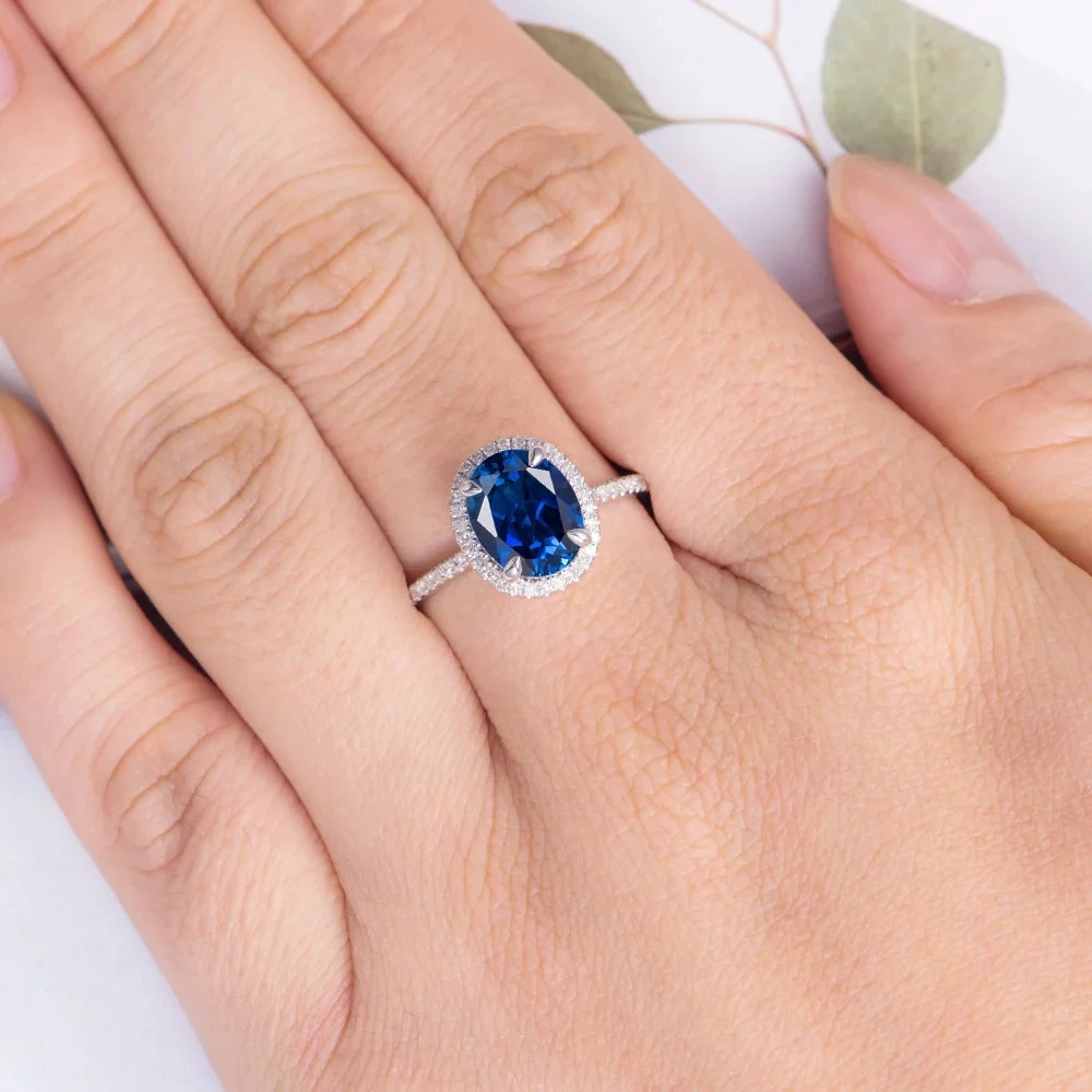 Bague Saphir Synthétique Et Zirconium Cube – Taille 51 – Argent Sterling – Occasion Très Bon état
