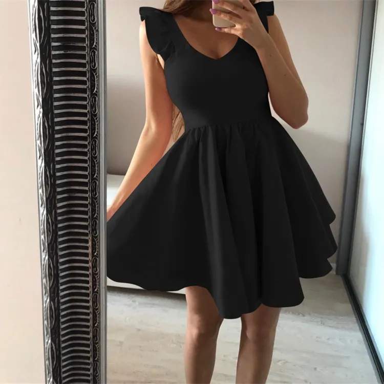 

Hot Sale Women Ruffles Cute Party Dress Butterfly Sleeve Summer Sweet V-Neck Mini A-Line Sundress