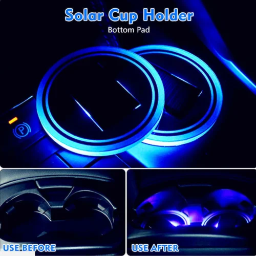

Car Solar Cup Pad Non-slip Mat Luminous LED Light Cover Trim Atmosphere Lamp