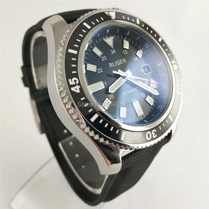

44mm bliger black dial ceramic bezel Luminous Automatic mens Date Watch 2604