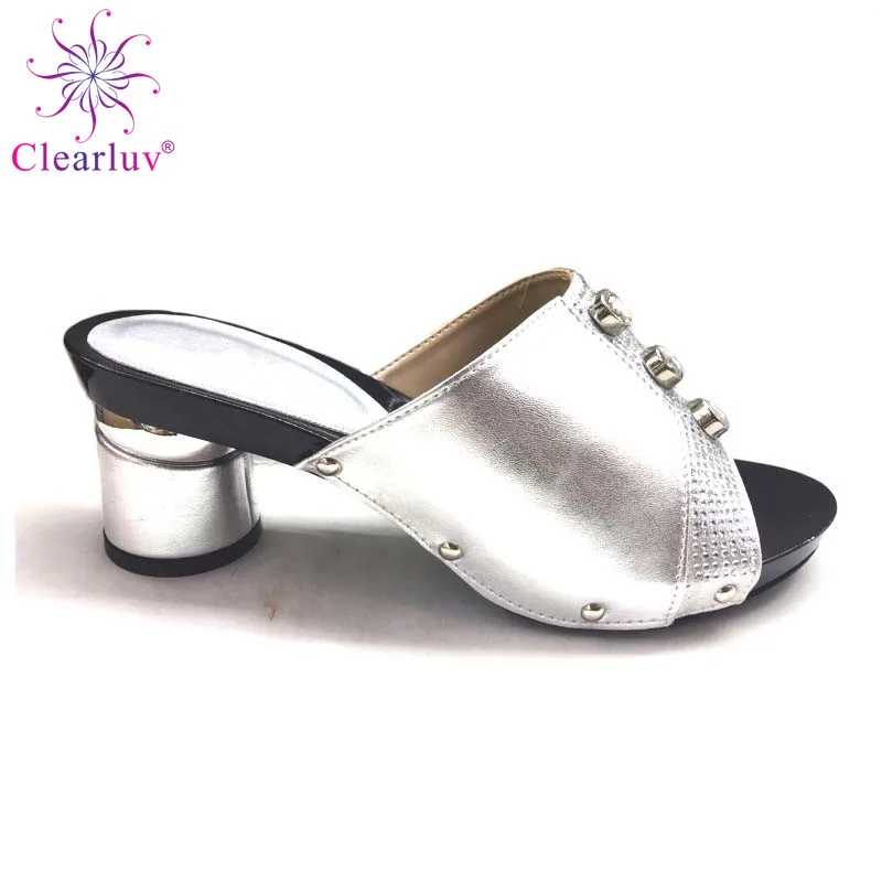 Latest Sliver Color African Pumps Shoe Summer Low Heels Italy Women