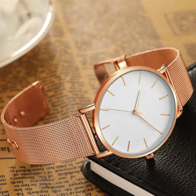 

Women Watch Luxury Business Metal Mesh Band Stainless Steel Analog Quartz Wristwatch Woman Lady Watches Rose Gold Female Clock