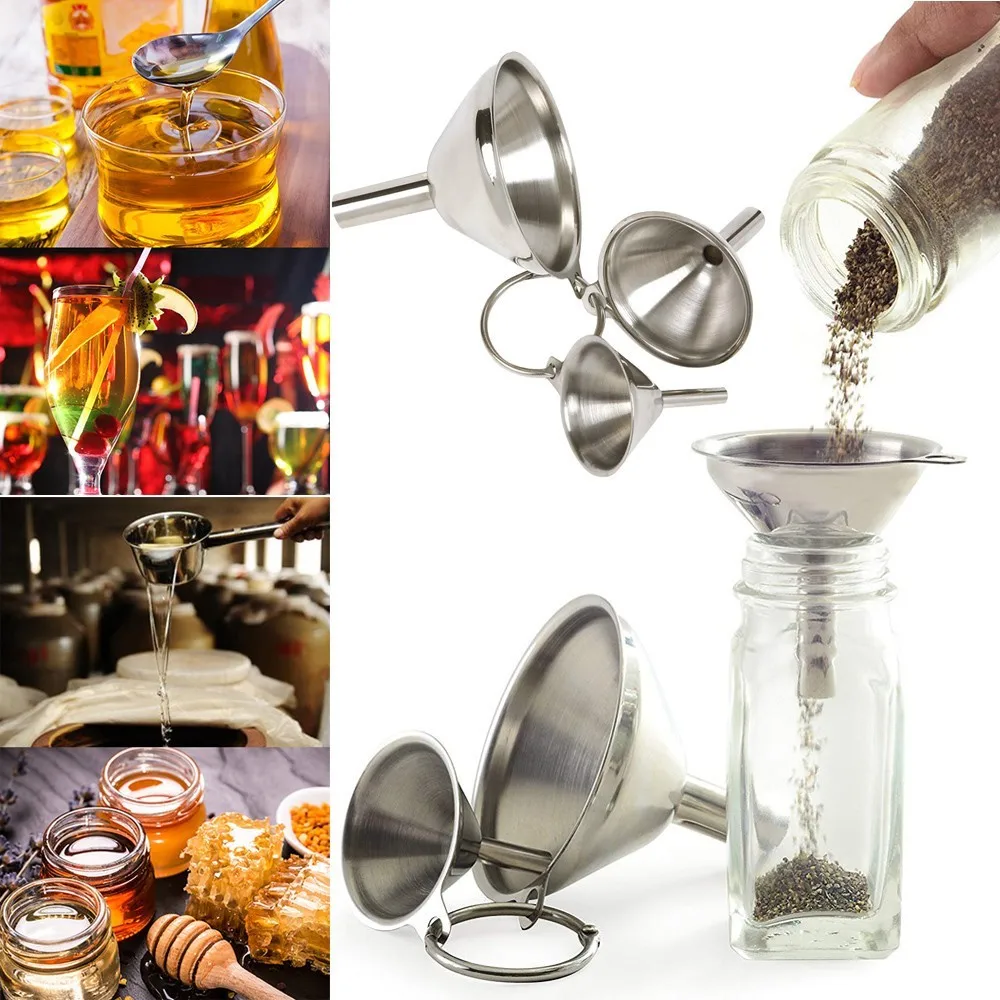 

Stainless Steel Funnels Set 3pc Canning Detachable Strainer Filter Mini Funnel Simple Creative Household Liquid Kitchen Tools