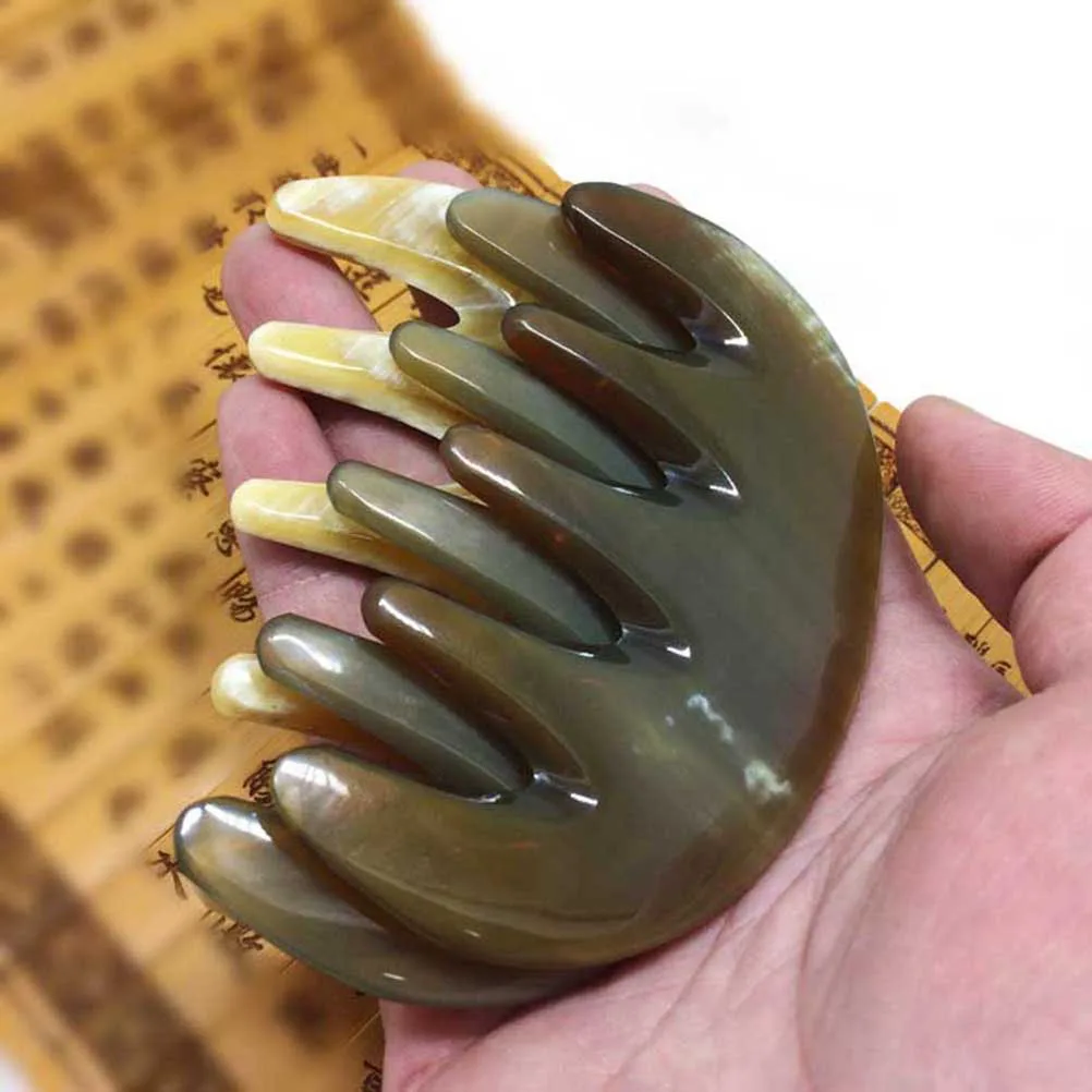 

1pc Scrapping Massage Comb Five-Tooth Durable Ox Horn Smooth Scrapping Tool Massage Comb Massage Board For Women Ladies