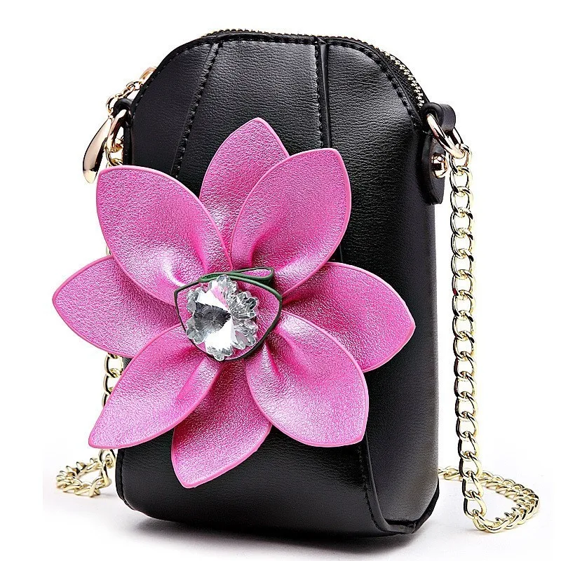 

2019 new mini bag with chain rhinestone flower hit color folk-custom shoulder Messenger bag bolsa feminina pu leather handbag