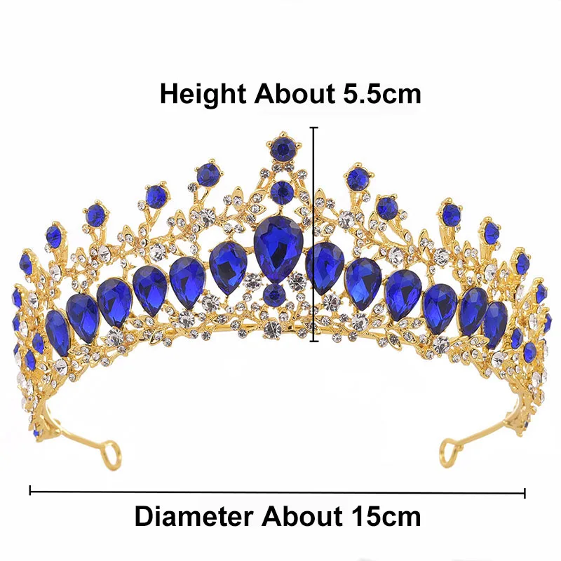 Барокко зеленый синий кристалл Золотая тиара Красная корона свадебные аксессуары для волос лента для принцессы большой queen King Свадебный Венец головной убор