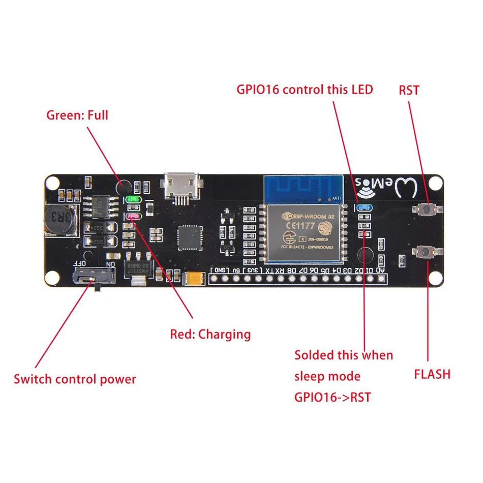 

for Wemos D1 Mini WiFi Module ESP WROOM 02 Motherboard Integrated ESP8266 with 18650 Battery Slot for NodeMCU