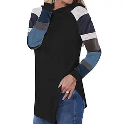 Женская Повседневная Лоскутная хлопковая толстовка с длинным рукавом пуловер Джемпер Топы Блузка