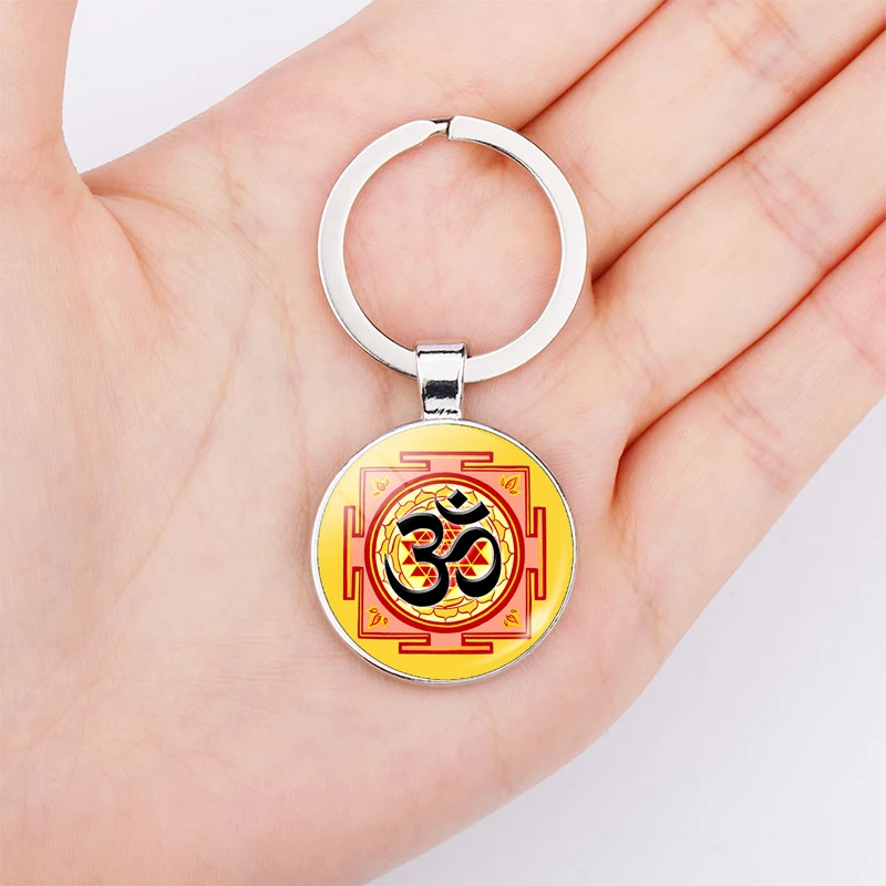 Брелок для ключей Om Yoga с символом Будды двойное лицо из нержавеющей стали