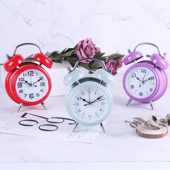 

3 Concise More Function Metal Ring A Bell Alarm Clock Student Bedside Mute Originality Lovely Round Noisy Clocks And Watches