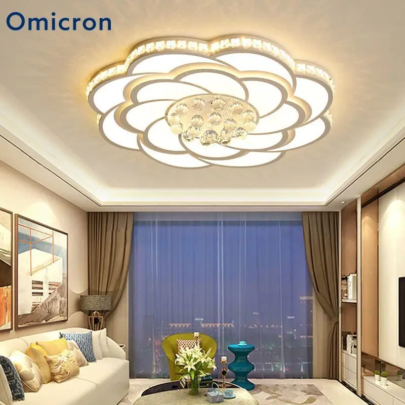 Omicron светодиодные потолочные светильники, клиновидная железная посуда, акриловые хрустальные светильники, Регулируемая лампа для гостиной, спальни, кухни, дистанционное управление