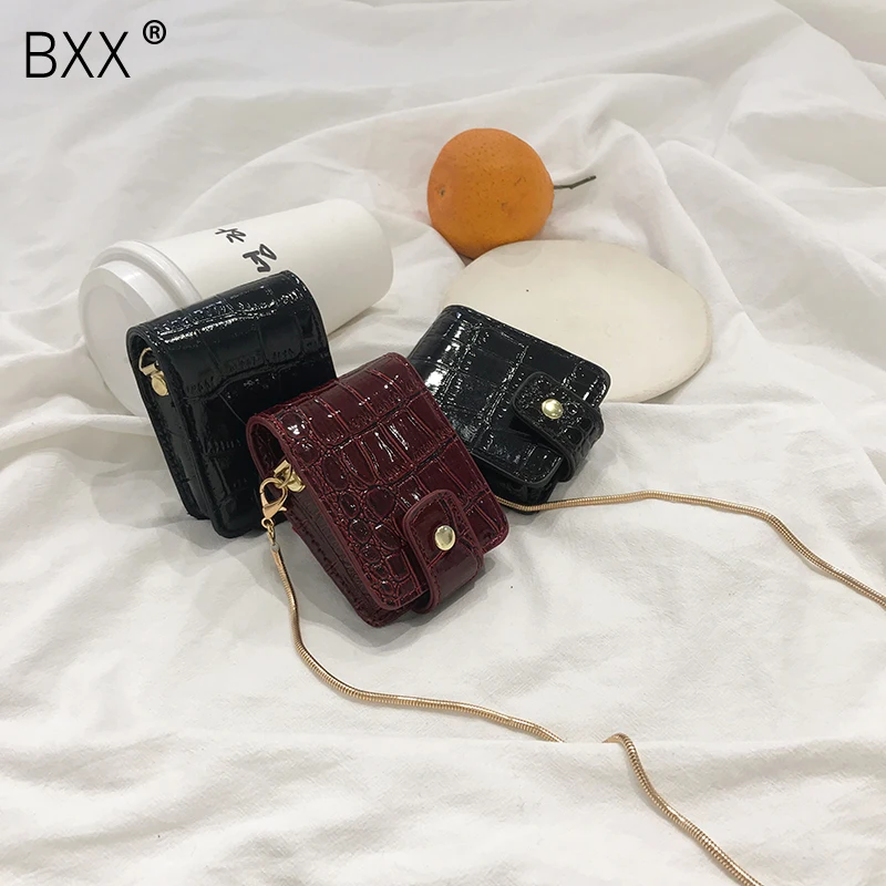 

[BXX] Women's Mini Handbags 2019 Tide Crocodile Pattern Bag All-match PU Leather Single Shoulder Crossbody Bag Chain Flap HE568